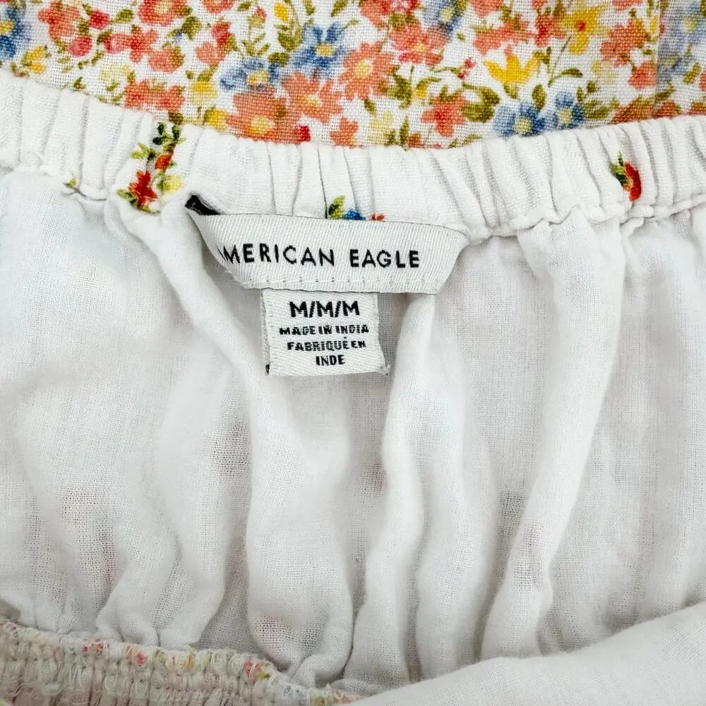 American Eagle Floral Linen Blend High Neck Mini Dress Women’s M Cottagecore